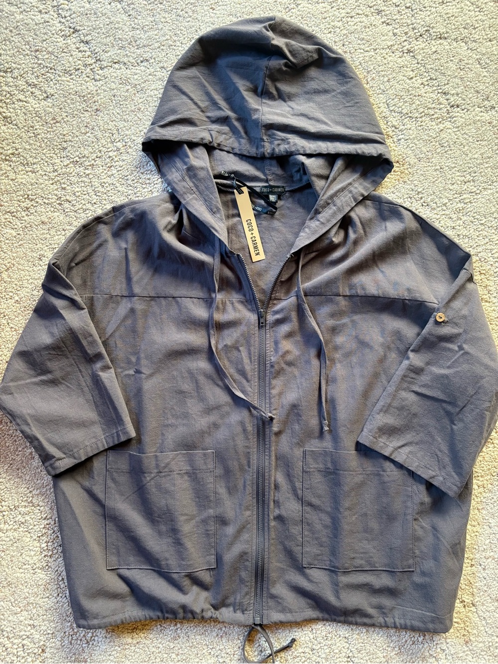 Coco Carmen Lightweight Hooded Jacket - Slate Gray